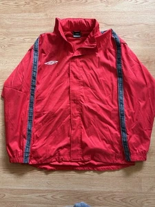 Size XL Vintage Umbro Red Windbreaker W/ Folding Hood - Picture 1 of 10
