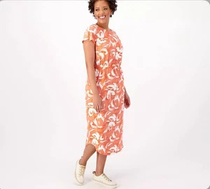 Zuda Z-Air Slub Jersey Crossback Midi Dress Size XS Papaya Abstract A591227 - Picture 1 of 3