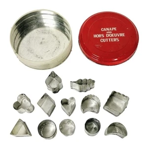 Vintage Farmhouse Canape' And Hors D'oeuvres Metal Cutters in Tin Container NEW - Picture 1 of 3