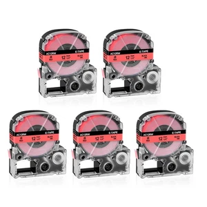 5 Stück kompatibel mit EPSON LK-4RBP KingJim SC12RW 12 mm Band schwarz auf rotem Etikett - Bild 1 von 9