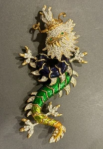 Broche prendedor vintage año del dragón mayordomo y Wilson esmalte estrás sin firmar - Imagen 1 de 5