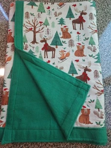 baby blanket Throw handmade Cozy Flannel Reversible Christmas Woodland Animals - Picture 1 of 6