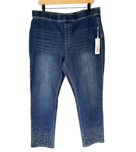 NWT Soft Surroundings Womens Ultimate Denim Crystal Pull On Slim Jeans Sz PXL - Picture 1 of 7
