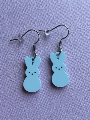 Mini Acrylic Easter Bunny  Dangle Earrings, Pastel Blue, Surgical Steel Hooks - image 1 of 3