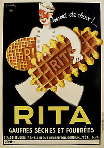 Vintage print advert  Rita French cakes waffle painting art poster Europe