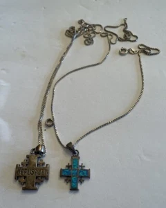 2 croix et chaînes vintage en argent sterling opale et plaine - Photo 1 sur 3