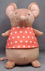 Pillowfort Mouse Plush Red Heart Shirt Stuffed Animal Brown Pink Beanie Toy 7x9" - Picture 1 of 6