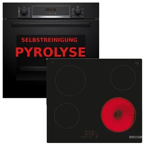 Bosch Pyrolyse Herdset Autark Backofen Selbstreinigung + Glaskeramik Kochfeld 60 - Bild 1 von 11