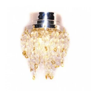 Dolls House Chrome Ceiling Light Chrystal Droplet Shade LED Battery Lighting - Picture 1 of 8