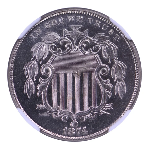 1874 Shield Nickel NGC PF65 Cover