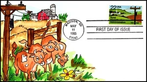 Scott 2144 - 22 Cents Rural Electrification Melissa Fox Hand Painted FDC 1 Of 8 - Picture 1 of 2