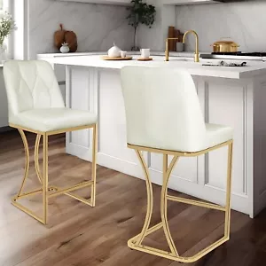 2 Pcs Counter Height Bar Stools Beige Bar Stools Modern Luxury Barstools - Picture 1 of 5