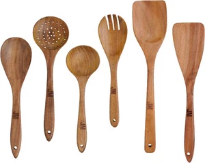 Wooden Utensils Teak Cooking Utensils Set Nonstick Pan Kitchen Utensils Set Of 6 - Picture 1 of 23