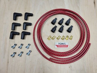 v6 inline 6 cylinder Cloth Covered Spark Plug Wire Kit Set Vintage Wires Red Bk - Image 1 of 4