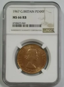1967 Great Britain Penny NGC MS66 RB [KM#897] BU - Picture 1 of 5