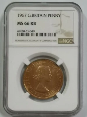 1967 Great Britain Penny NGC MS66 RB [KM#897] BU - Image 1 of 4