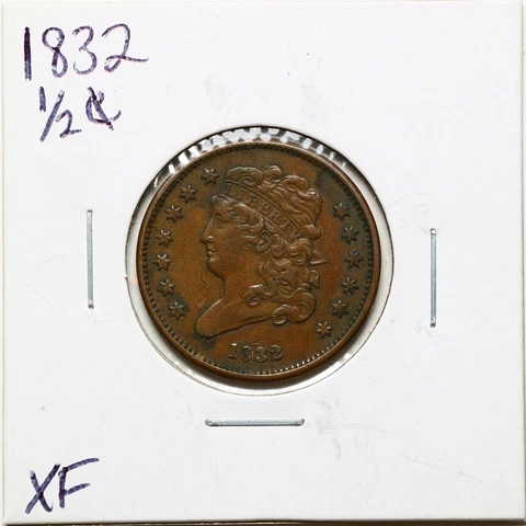 1832 1/2C Classic Head Half Cent in XF Condition #10865 Cover
