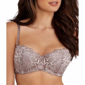 FELINA Mink Taupe Sophia Bow Front Lace Contour Balconette Bra 32D #135021 NEW - Picture 1 of 5