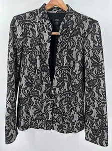 MSK Womens Medium Floral Lace Overlay Shawl Lapel Blazer Jacket Black Career - Picture 1 of 7