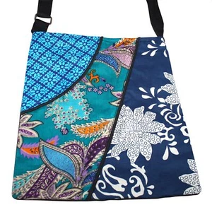 Stofftasche mit 3 Muster hellblau türkis dunkelblau Schultertasche - Picture 1 of 2