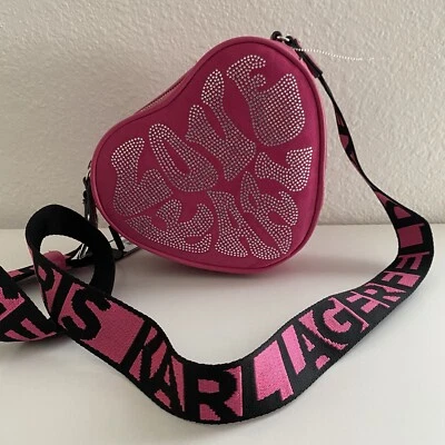 KARL LAGERFELD París Rosa ESTRÁS CORAZÓN BANDOLERA BOLSO Cartera San Valentín $178 Foto 1 de 4