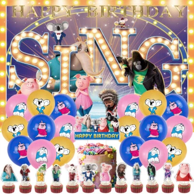 Sing  Party Supplies Birthday Decor Set Balloons Cake Toppers Backdrop Kids - Image 1 of 4