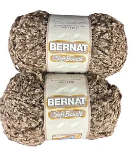 New Bernat Soft Boucle Yarn Lot of 2 Misty Shades #22927 Brown 10oz Bulky Sealed - Picture 1 of 5