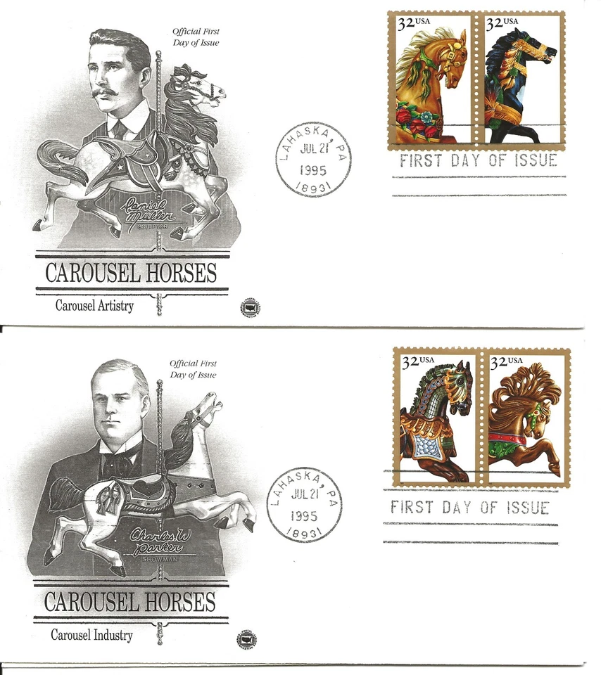 US Scott #2976-79, First Day Covers 7/21/95 Lahaska Pair Carousel - Image 1 of 1