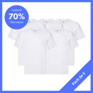 Pack 5 camisetas color blanco Fruit of the Loom Valuweight cuello pico S M L XL - Imagen 1 de 9