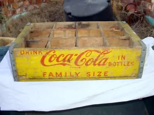 Vintage 1962 Coca Cola 12 Pack Family Size Wood Crate Yellow Reno Nevada - Picture 1 of 8