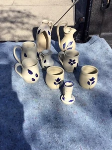 (9) 1990’s Williamsburg Pottery Blue Delft Salt Glazed Pottery Lot *RARE* - Picture 1 of 8