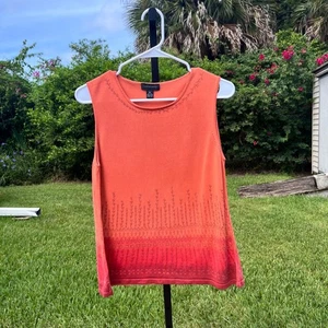 Original y2k 100% Seide Orange Ombre Blumen Geometrisch Ärmellos Top Größe XL - Bild 1 von 6