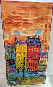 Spektakuläres französisches Seidentuch bunt impressionistisch inspiriert Stadt handgerollt - Bild 1 von 8