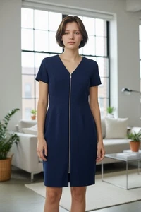 New Ellen Tracy Dress Blue 14 Fully Lined Full Back Zipper Cinched Waist NWT - Picture 1 of 9