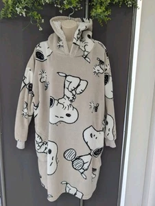 Primark Peanuts Snoopy Snuddie Oodie M/L Snoodie Hoodie Oversized Beige Fleece - Picture 1 of 6