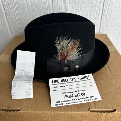 De colección Knox Fedora Levine Hat Co 7 3/8 Con Caja, Recibo Original y Tarjeta de Propiedad Foto 1 de 4