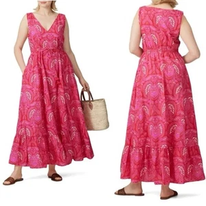 Maxi abito a strati FIGURA Indira taglia L rosa cotone vita cinch costiera boho chic - Foto 1 di 10