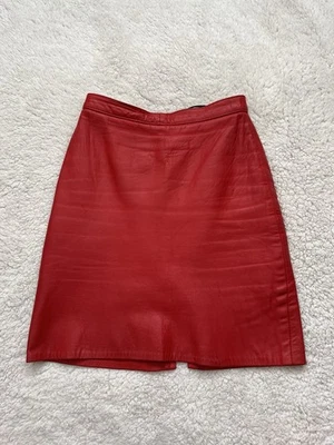 Vintage 80s/90s Real Leather Red Pencil Skirt Waist 26” Made in England - Image 1 of 4