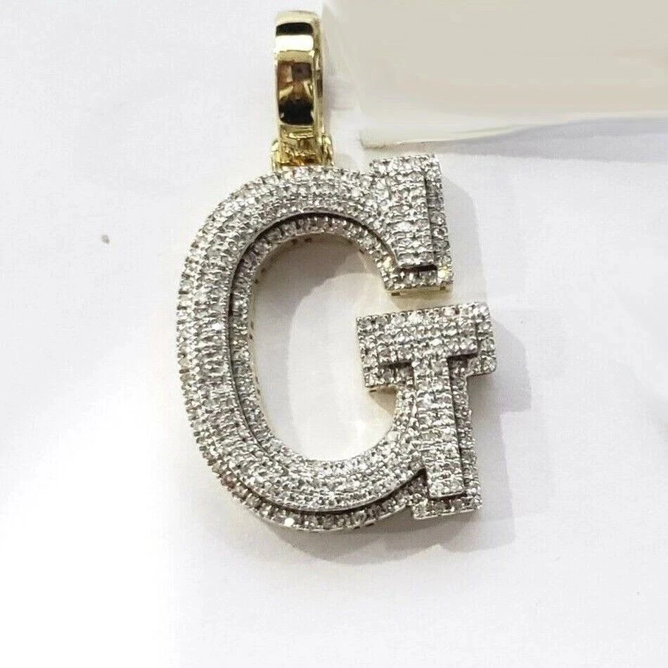 Colgante de plata de ley personalizado con letra inicial de diamante creado en laboratorio de 1,50 quilates "G" Foto 1 de 4