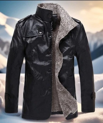 DE Warmer Wintermantel Leder Lammfell gefüttert Dicker Mantel Mode Cowboy Jacke - Bild 1 von 4