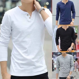 T Shirt Men Pullover Breathable Soft Tee Tops Bottoming Shirt Long Sleeve Mens - Picture 1 of 16