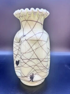 "Vaso pizzicante vetro crema pasticcera Fenton 1976 R. Barber cuori sospesi - 8" (Bagliori) - Foto 1 di 9