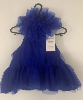 Blusa ZARA azul rede tule sem mangas gola alta babado XS 4661/113/420 NOVA COM ETIQUETAS - Imagem 1 de 2