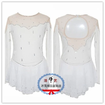 Children Girl Costume Competition Leotard Ice Figure Skating Dress Blue White - Image 1 of 4