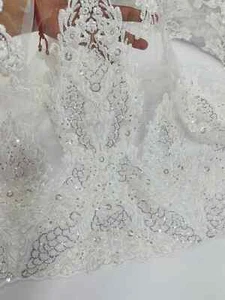 Heavy Bead Floral Fabric - White - Beaded Flower Design Fabric by Yard - Picture 1 of 5
