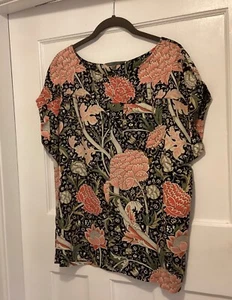 Next Morris Co Blouse Boxy Top William Morris Black Chrysthemum Print. Boho 14 - Picture 1 of 7