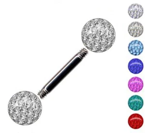 PIERCINGO® Zungenpiercing EPOXY KRISTALLKUGEL TITAN G23 Barbell Stecker Zunge - Picture 1 of 17