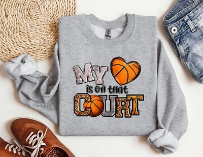 My Heart Is On That Court Basketball Mom Hoodie Game Day Hoodie Mothers Day Gift - Image 1 of 4