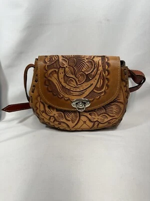 Bolsa satchel de ombro de couro floral feita à mão - Imagem 1 de 4