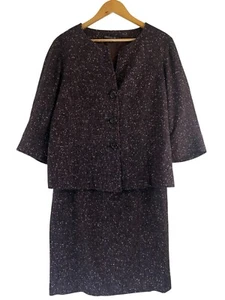 LAFAYETTE 148 Suit Skirt Blazer Jacket Brown Purple Tweed Wool Blend Sz 10/14 - Picture 1 of 15